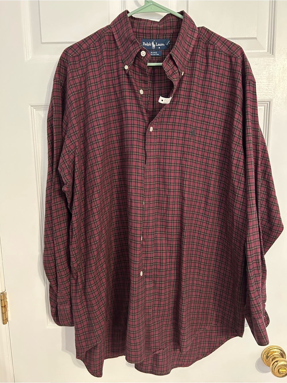 Vintage Ralph Lauren Blake Men's Maroon and Black Plaid Button-Down Shirt